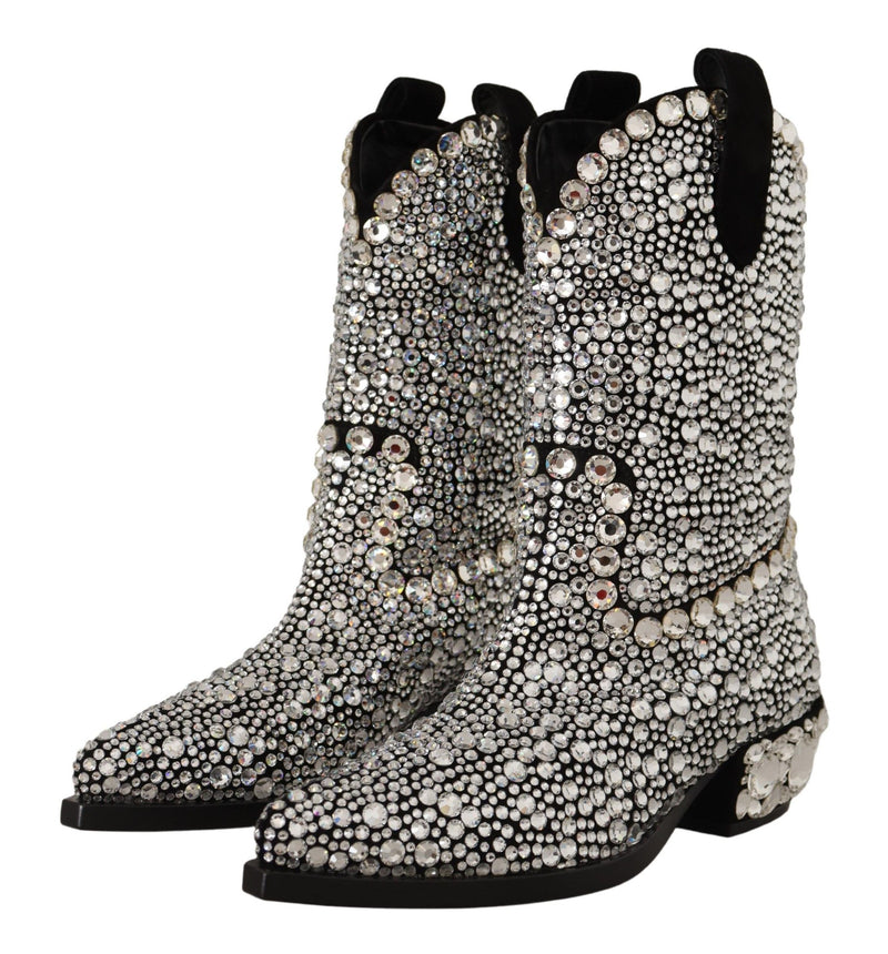 Crystal-Embellished Black Suede Boots Dolce & Gabbana