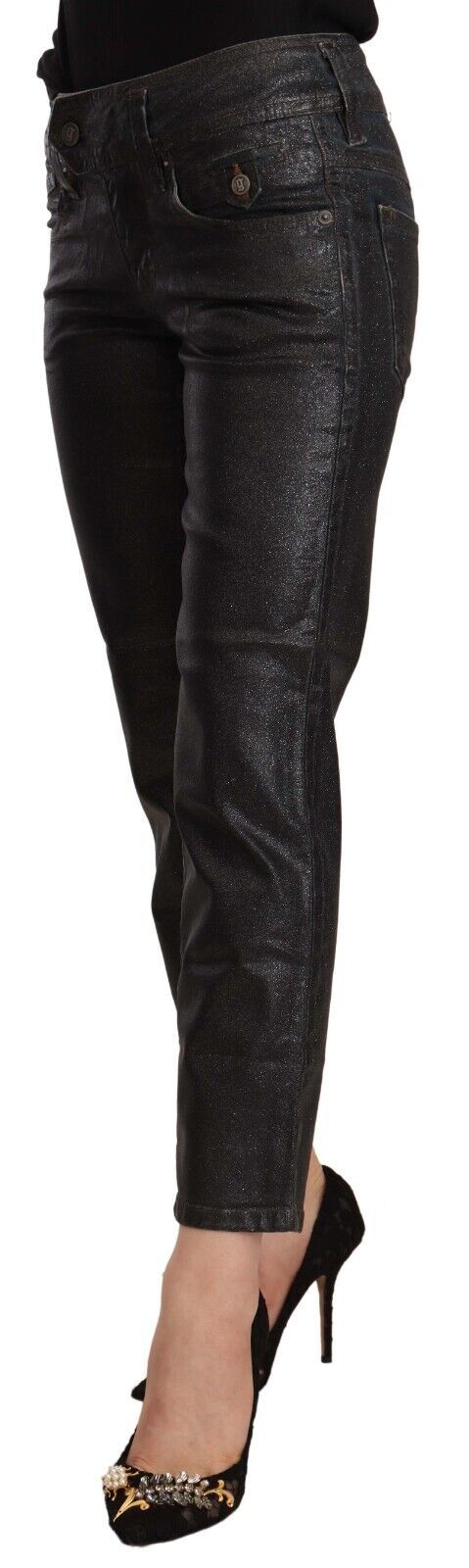 Chic Black Glittered Cropped Pants John Galliano