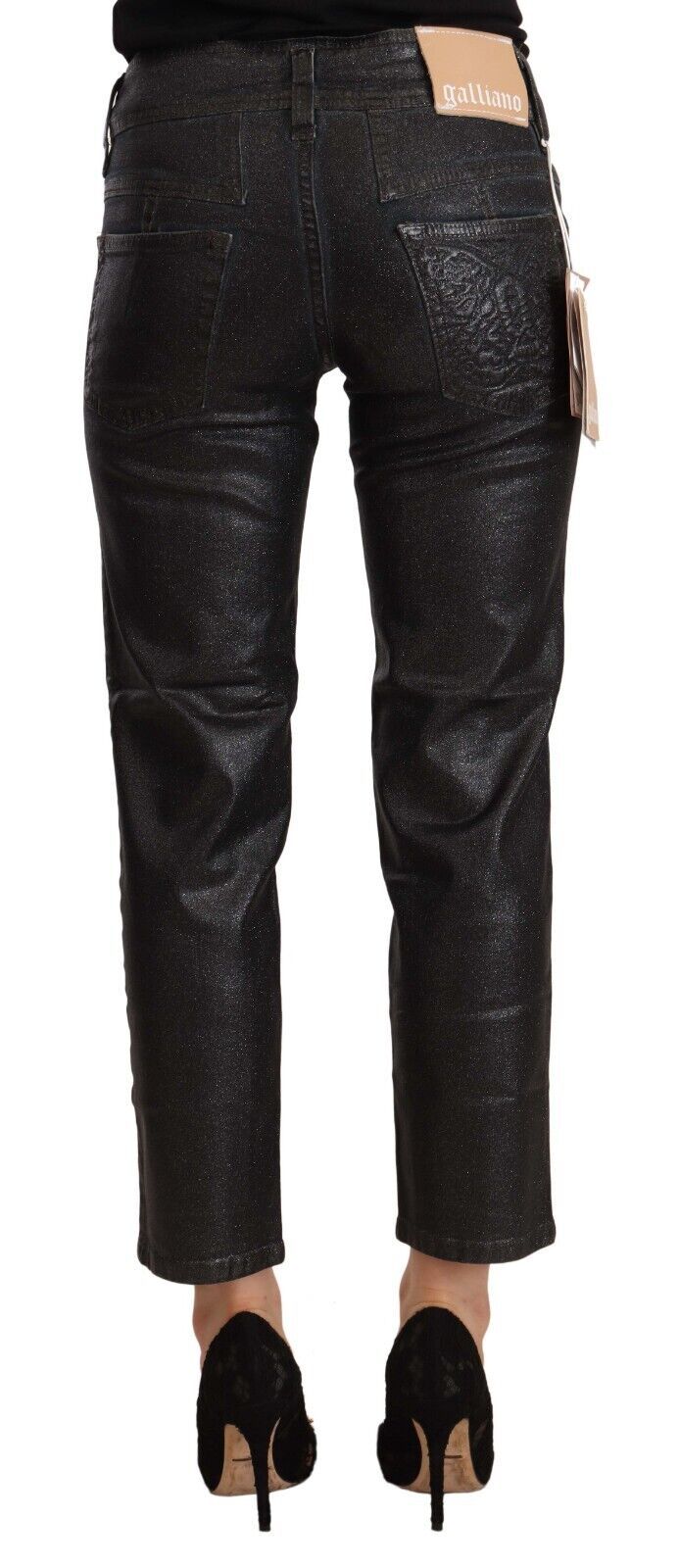 Chic Black Glittered Cropped Pants John Galliano