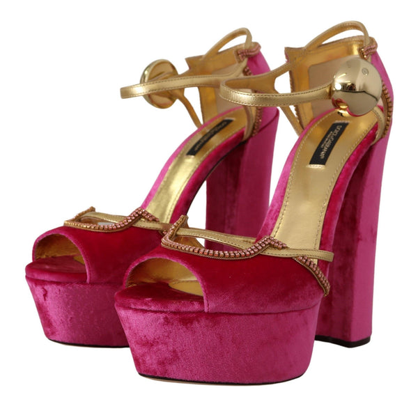 Ethereal Pink Velvet Crystal Sandals Dolce & Gabbana