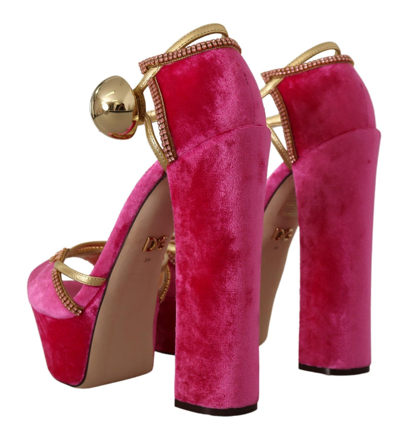 Ethereal Pink Velvet Crystal Sandals Dolce & Gabbana