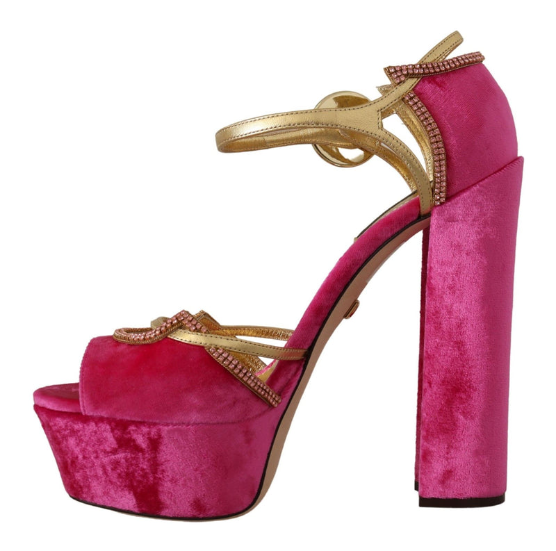 Ethereal Pink Velvet Crystal Sandals Dolce & Gabbana