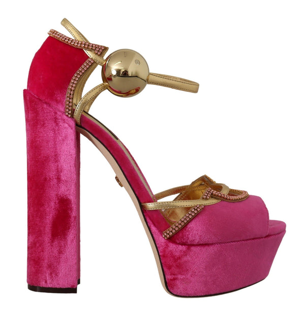 Ethereal Pink Velvet Crystal Sandals Dolce & Gabbana