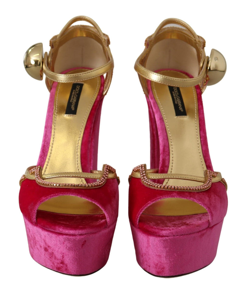 Ethereal Pink Velvet Crystal Sandals Dolce & Gabbana