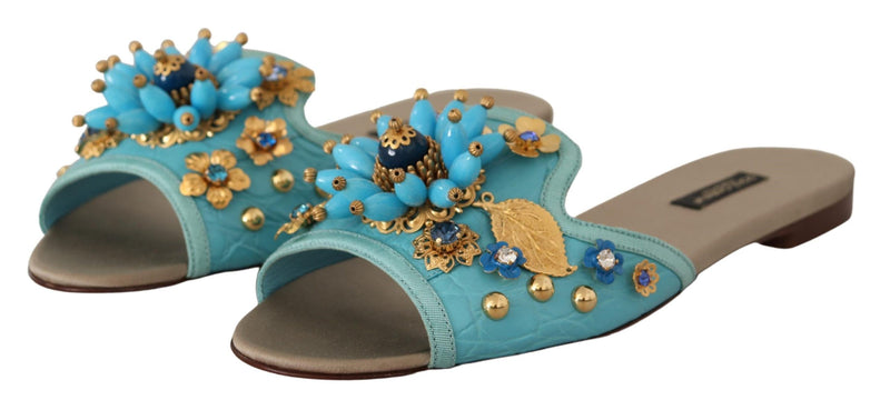 Exquisite Crystal-Embellished Exotic Leather Sandals Dolce & Gabbana