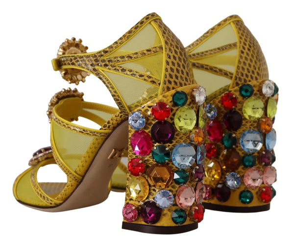 Stunning Crystal-Embellished Yellow Leather Sandals Dolce & Gabbana