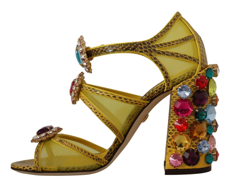 Stunning Crystal-Embellished Yellow Leather Sandals Dolce & Gabbana