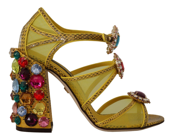 Stunning Crystal-Embellished Yellow Leather Sandals Dolce & Gabbana