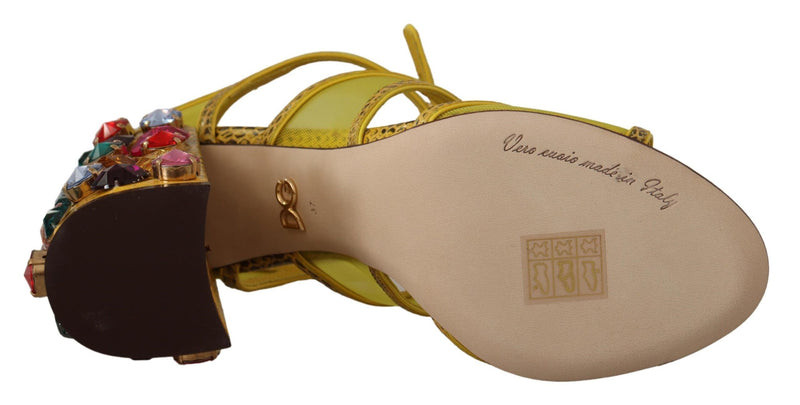 Stunning Crystal-Embellished Yellow Leather Sandals Dolce & Gabbana