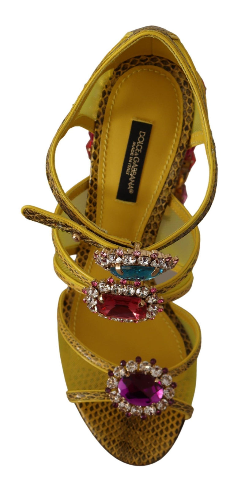 Stunning Crystal-Embellished Yellow Leather Sandals Dolce & Gabbana