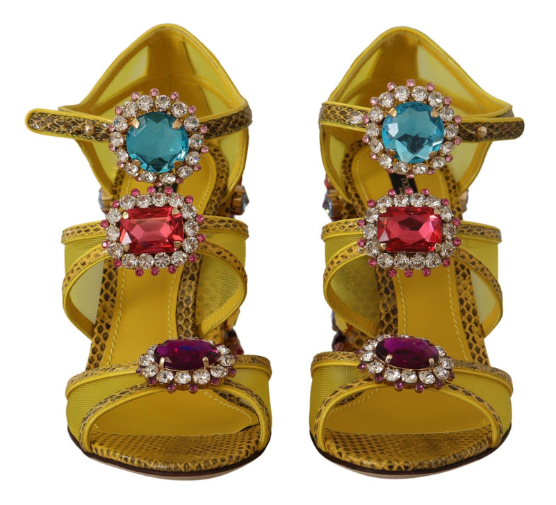 Stunning Crystal-Embellished Yellow Leather Sandals Dolce & Gabbana