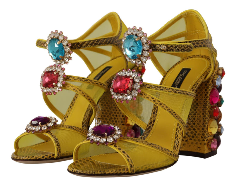 Stunning Crystal-Embellished Yellow Leather Sandals Dolce & Gabbana