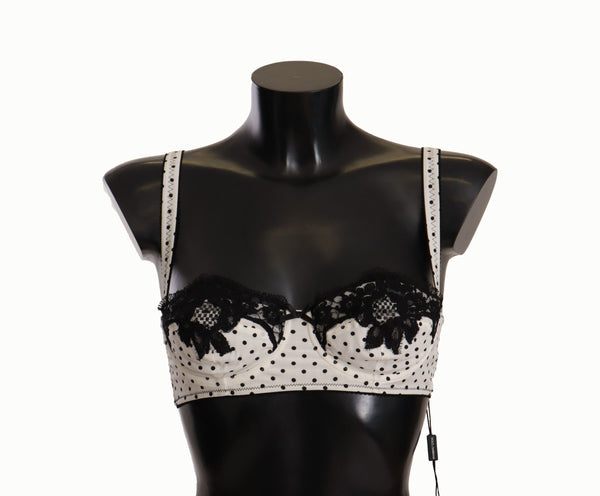 Elegant White Lace & Polka Dot Silk Bra Dolce & Gabbana