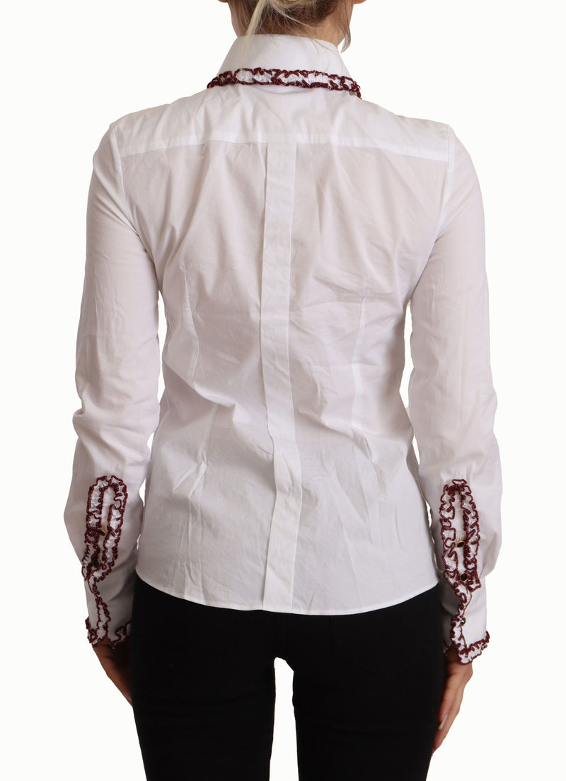 Elegant White Cotton Long Sleeve Polo Top Dolce & Gabbana