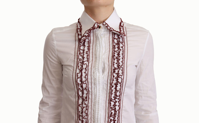 Elegant White Cotton Long Sleeve Polo Top Dolce & Gabbana