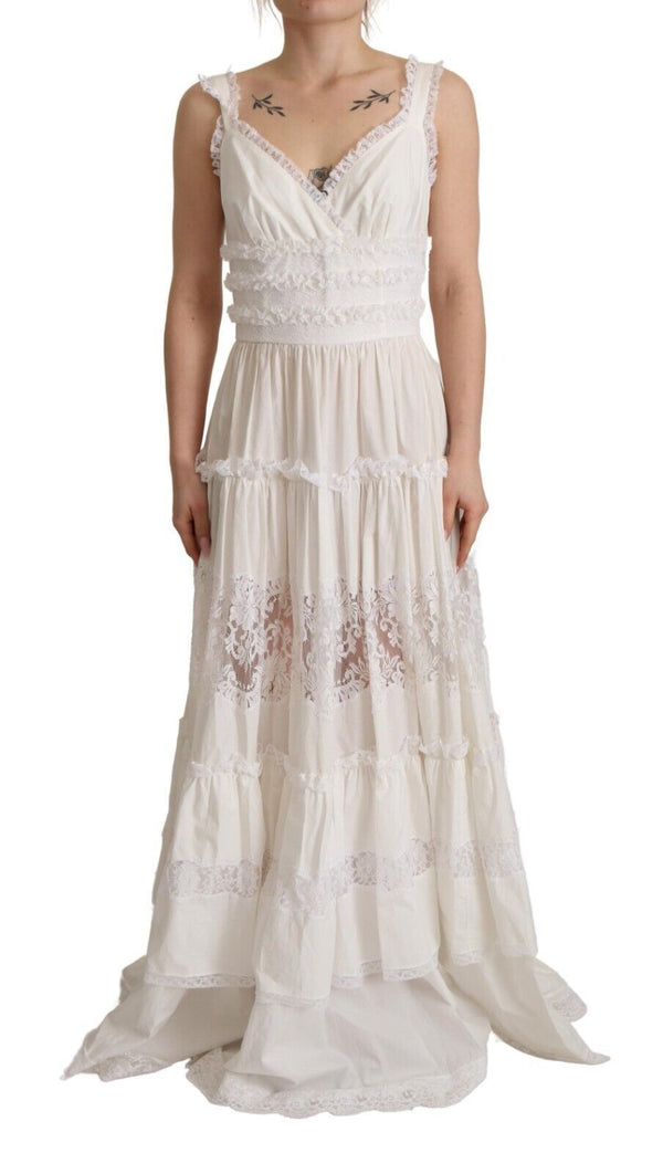 Elegant White A-Line Tiered Maxi Dress Dolce & Gabbana