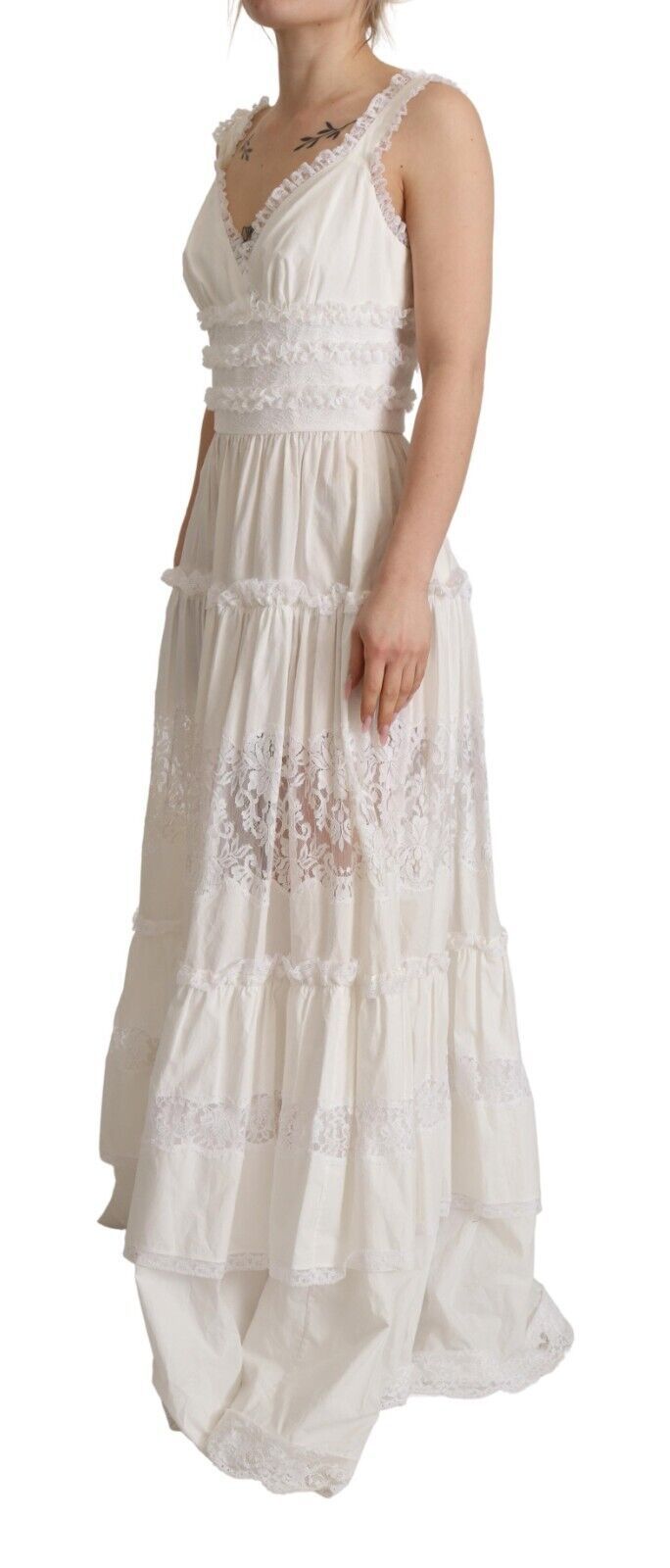 Elegant White A-Line Tiered Maxi Dress Dolce & Gabbana