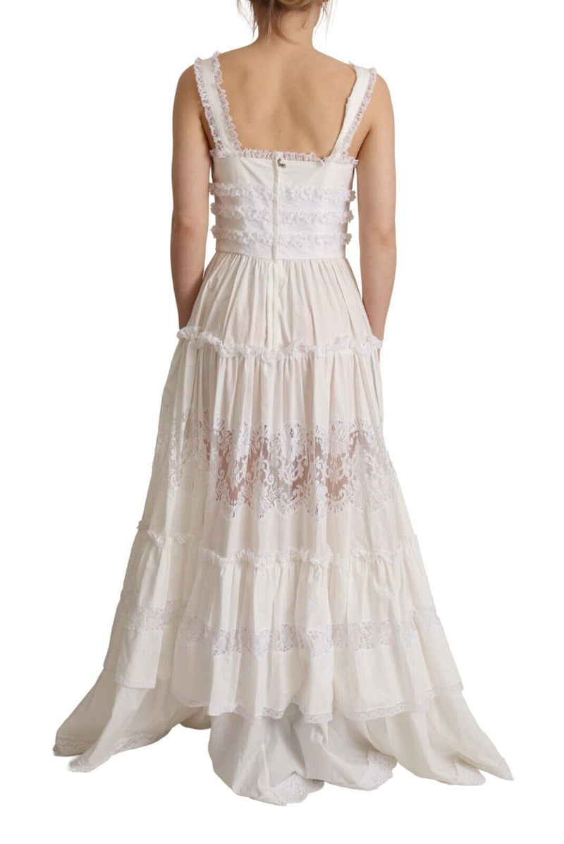 Elegant White A-Line Tiered Maxi Dress Dolce & Gabbana