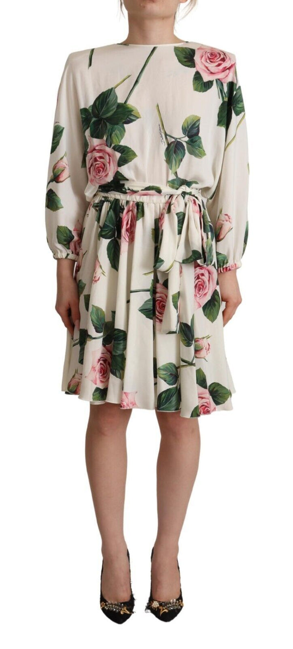 Elegant Silk Floral A-Line Dress Dolce & Gabbana