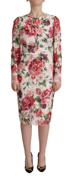 Elegant Sheath Lace Floral Midi Dress Dolce & Gabbana