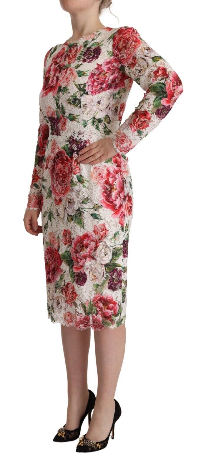 Elegant Sheath Lace Floral Midi Dress Dolce & Gabbana