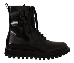 Elegant Black Leather Ankle Boots Dolce & Gabbana