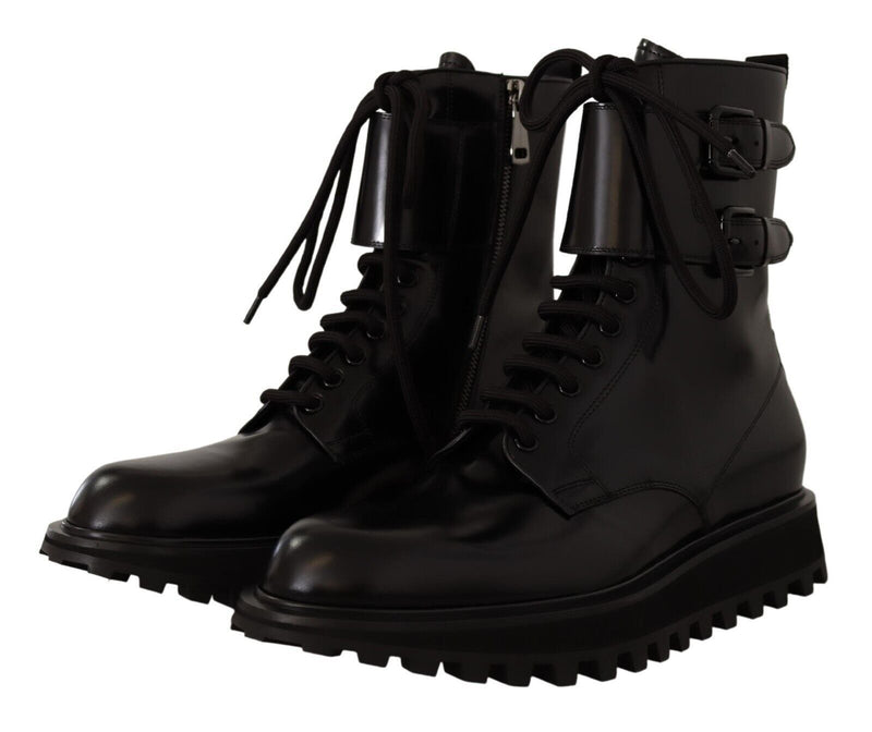 Elegant Black Leather Ankle Boots Dolce & Gabbana