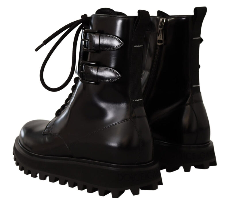 Elegant Black Leather Ankle Boots Dolce & Gabbana