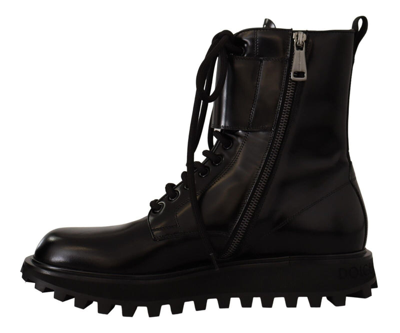 Elegant Black Leather Ankle Boots Dolce & Gabbana