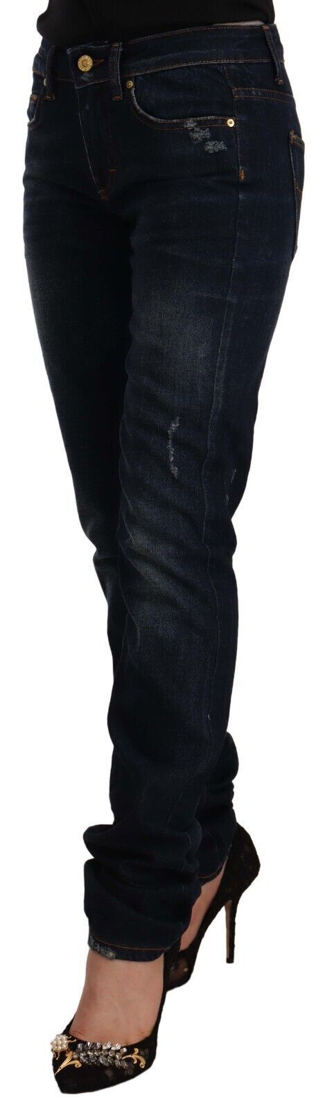 Chic Mid-Waist Skinny Jeans in Dark Blue Wash GF Ferre