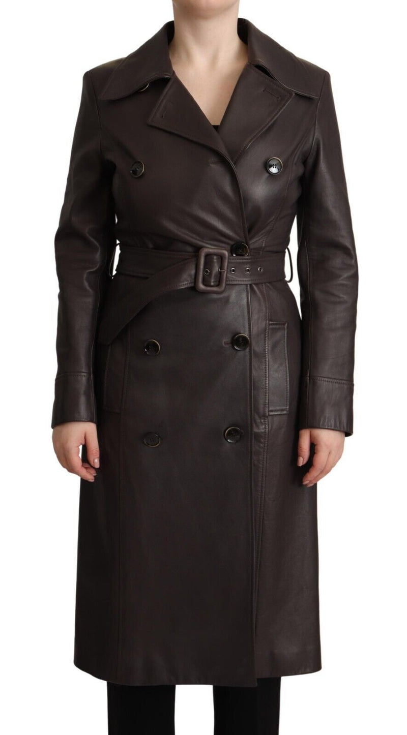 Elegant Double-Breasted Lambskin Leather Coat Dolce & Gabbana