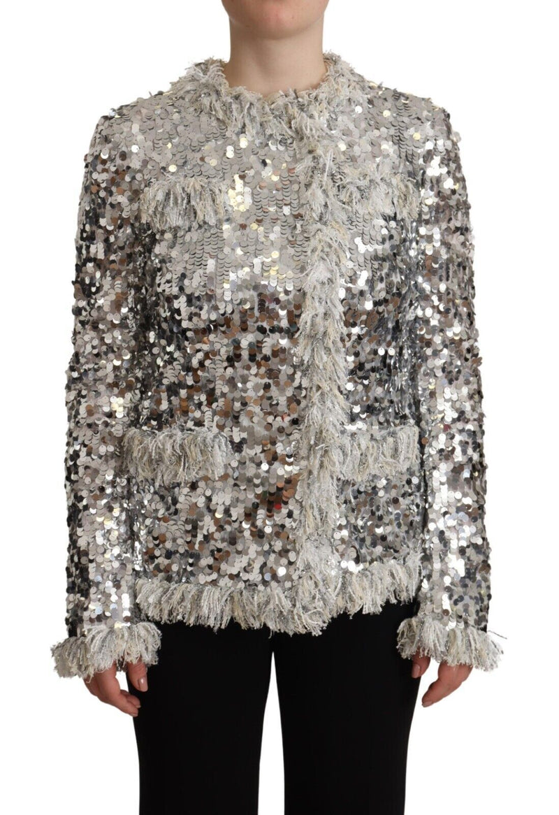 Chic Silver Sequined Jacket Coat Dolce & Gabbana