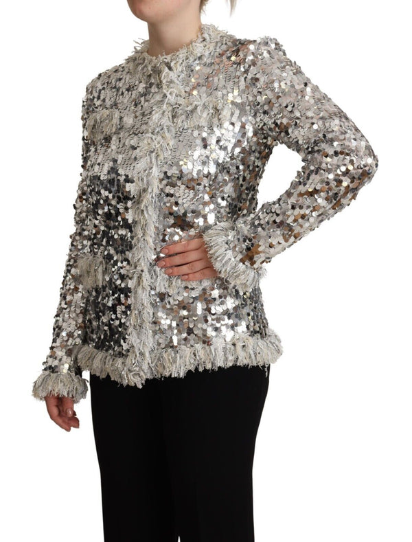 Chic Silver Sequined Jacket Coat Dolce & Gabbana