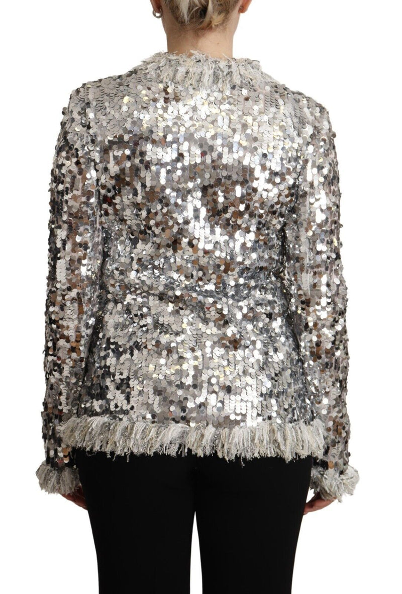 Chic Silver Sequined Jacket Coat Dolce & Gabbana