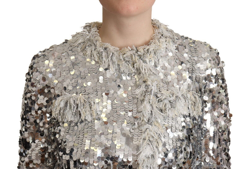 Chic Silver Sequined Jacket Coat Dolce & Gabbana