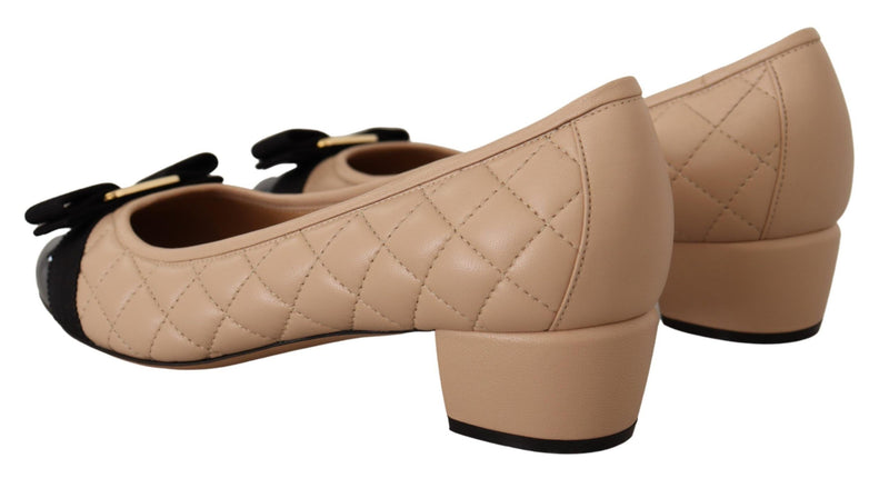 Elegant Quilted Leather Pumps in Beige and Black Salvatore Ferragamo