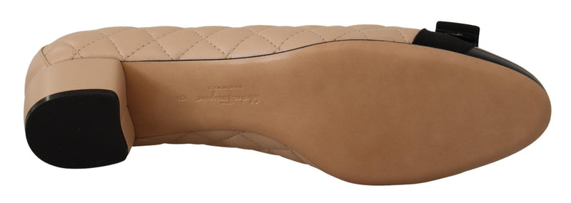 Elegant Quilted Leather Pumps in Beige and Black Salvatore Ferragamo