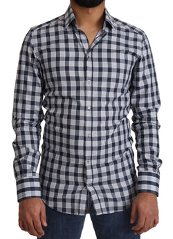 Elegant Blue & White Checkered Slim Fit Dress Shirt Dolce & Gabbana