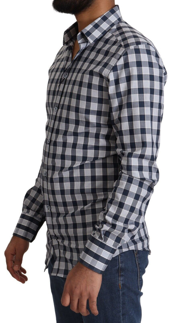 Elegant Blue & White Checkered Slim Fit Dress Shirt Dolce & Gabbana