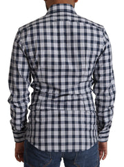 Elegant Blue & White Checkered Slim Fit Dress Shirt Dolce & Gabbana