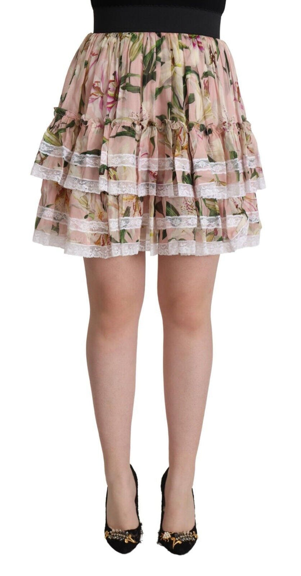 Elegant Lily Print Tiered A-Line Mini Skirt Dolce & Gabbana