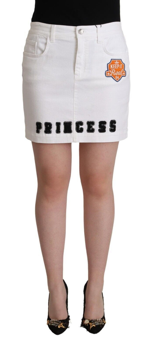 Chic Embellished White Denim Mini Skirt Dolce & Gabbana