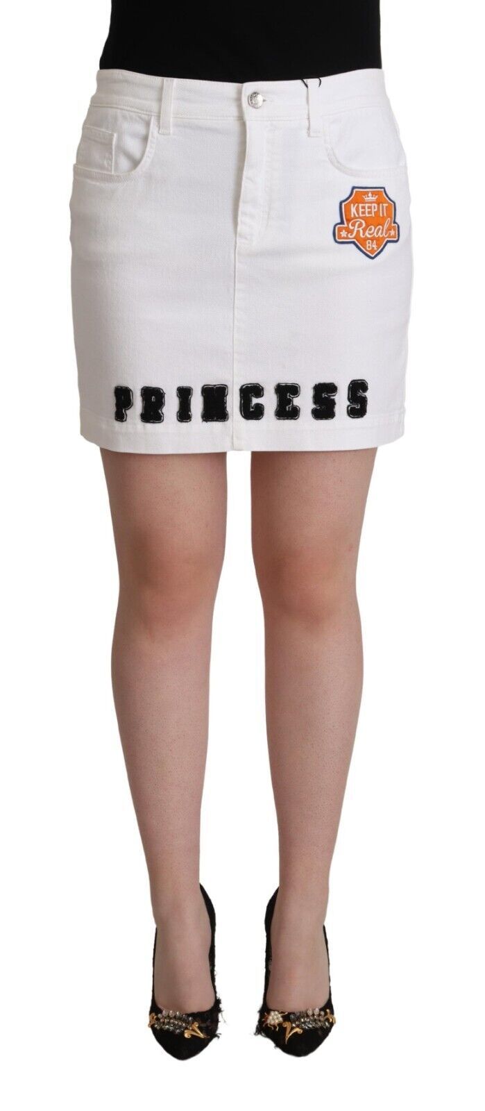 Chic Embellished White Denim Mini Skirt Dolce & Gabbana