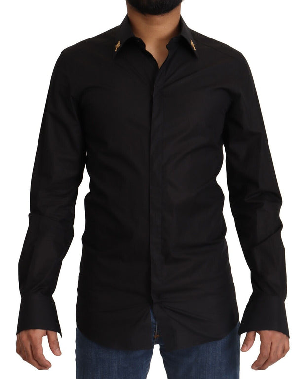 Elegant Slim Fit Black Cotton Dress Shirt Dolce & Gabbana