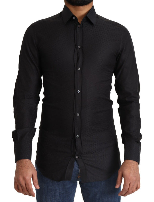 Elegant Black Cotton Gold Dress Shirt Dolce & Gabbana