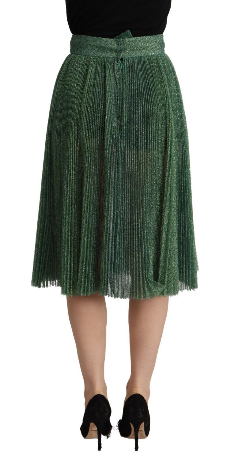 Metallic Green Pleated A-Line Midi Skirt Dolce & Gabbana