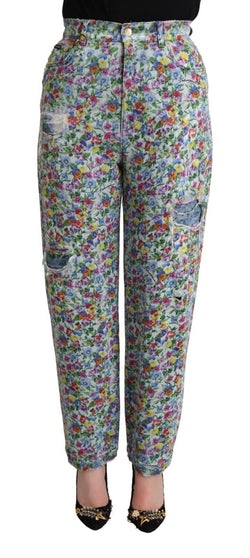 Floral High Waisted Tapered Denim Jeans Dolce & Gabbana