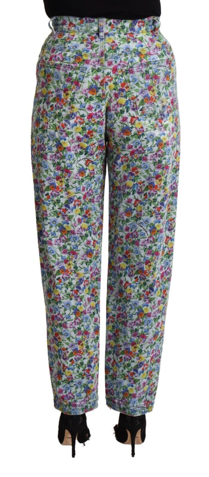 Floral High Waisted Tapered Denim Jeans Dolce & Gabbana