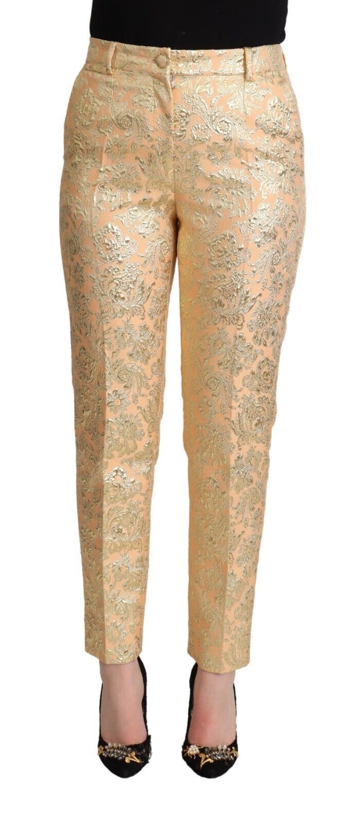 Elegant High-Waisted Pink Brocade Pants Dolce & Gabbana