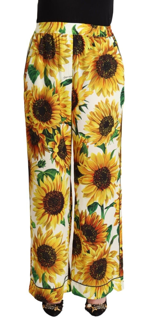 Elegant Sunflower Wide Leg Pants Dolce & Gabbana